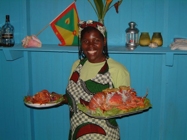 Ingrid serving fresh lobsters ....